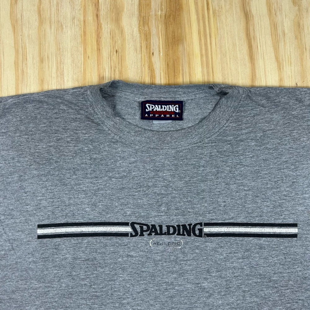 Spalding T Shirt Y2K Gray 2XL Roomy Cotton‎ Short Sleeve Crewneck Pullover Logo